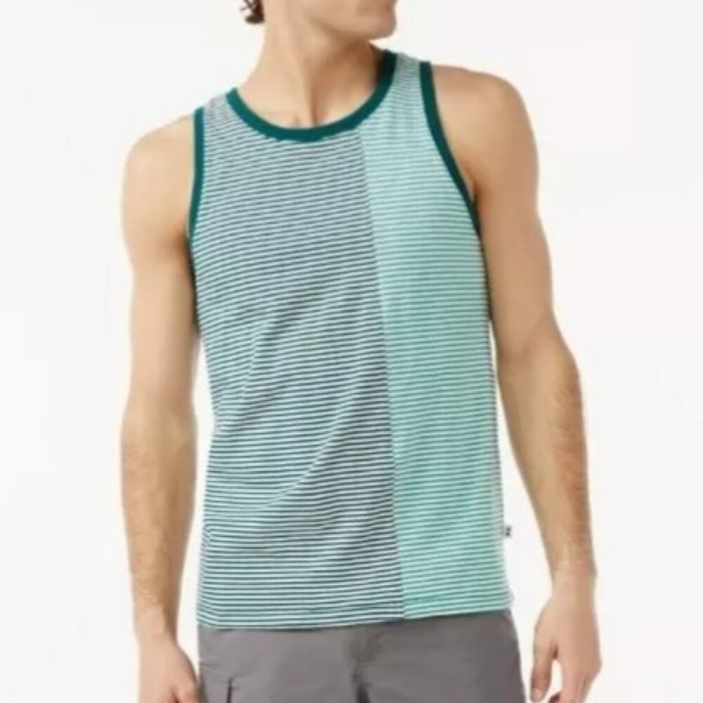 Free Assembly Men's Off-Set Stripe Tank Top 100% Cotton Green /White Size M New